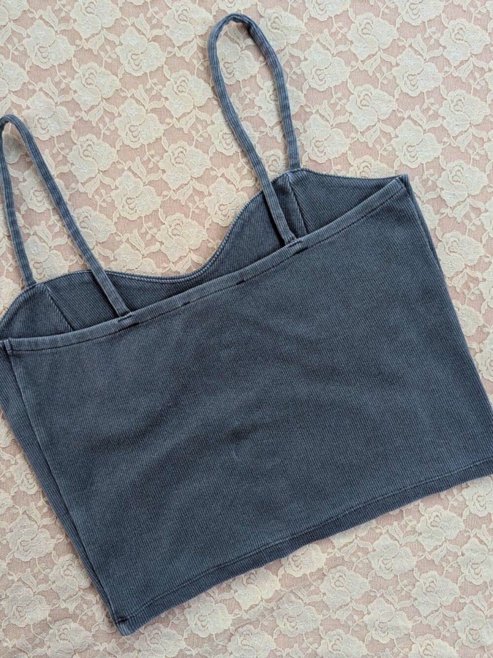 VGUC Forever 21 gray bustier crop top with spaghetti straps size M - Picture 2 of 3